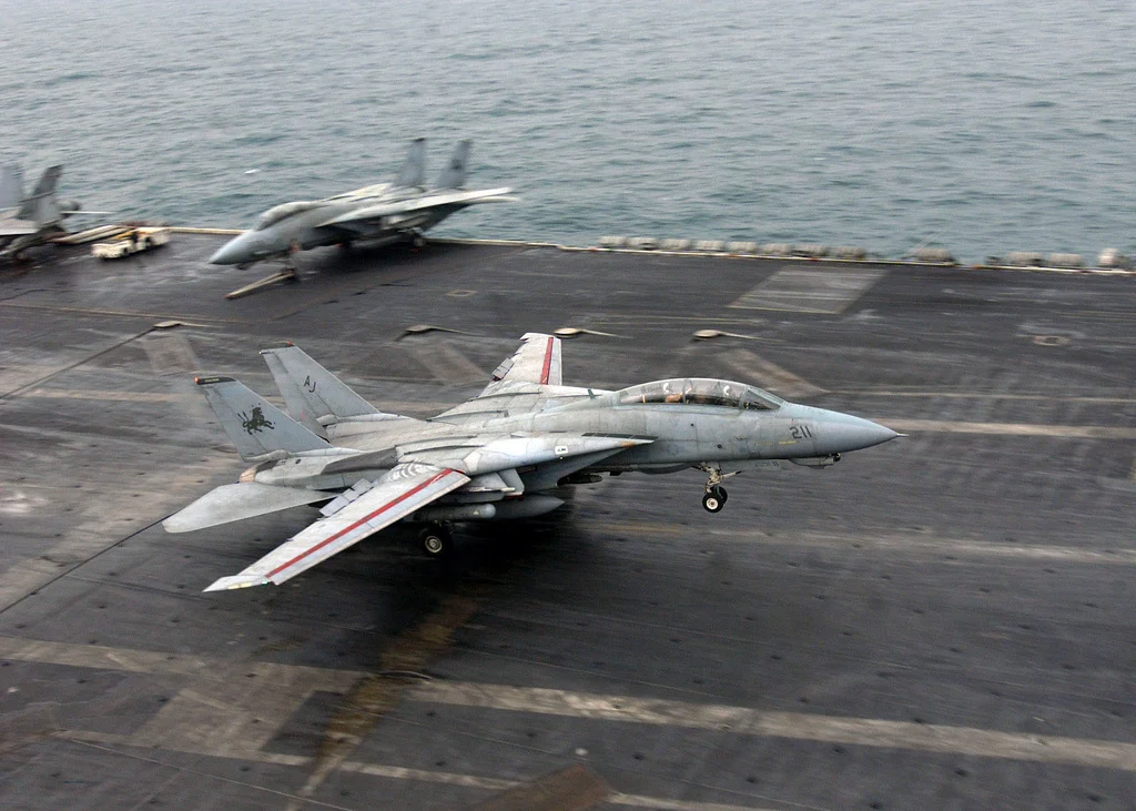 A U.S. Navy F-14D Tomcat assigned to VF-213 Black Lions, the squadron Captain Hefti commanded
